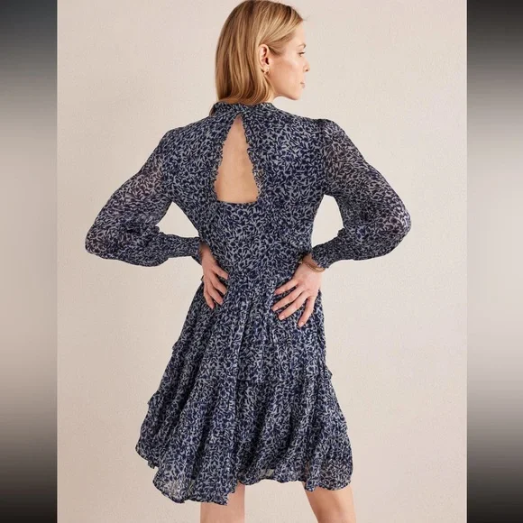 Boden Blue Print Ruffle Open Back Mini Dress - Picture 1 of 11